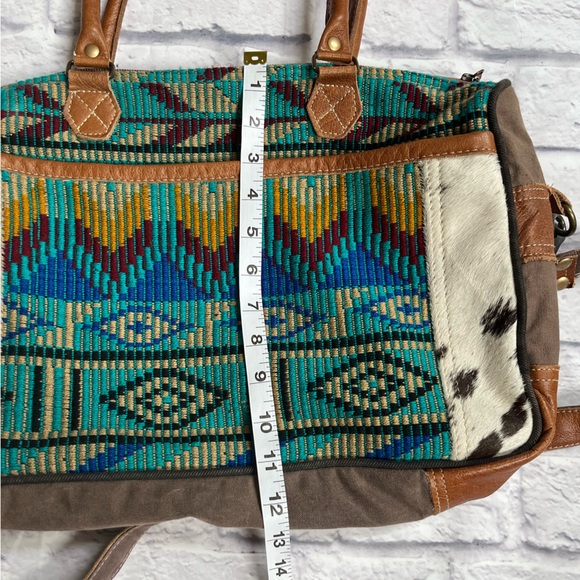 Myra Bag crossbody purse Aztec weave and canvas Cow Hair accent - Picture 4 of 6